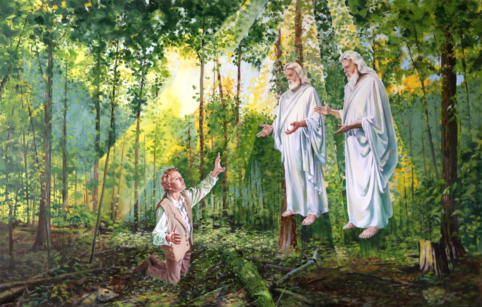 Joseph Smith's first vision, painting by Tom Wheeler