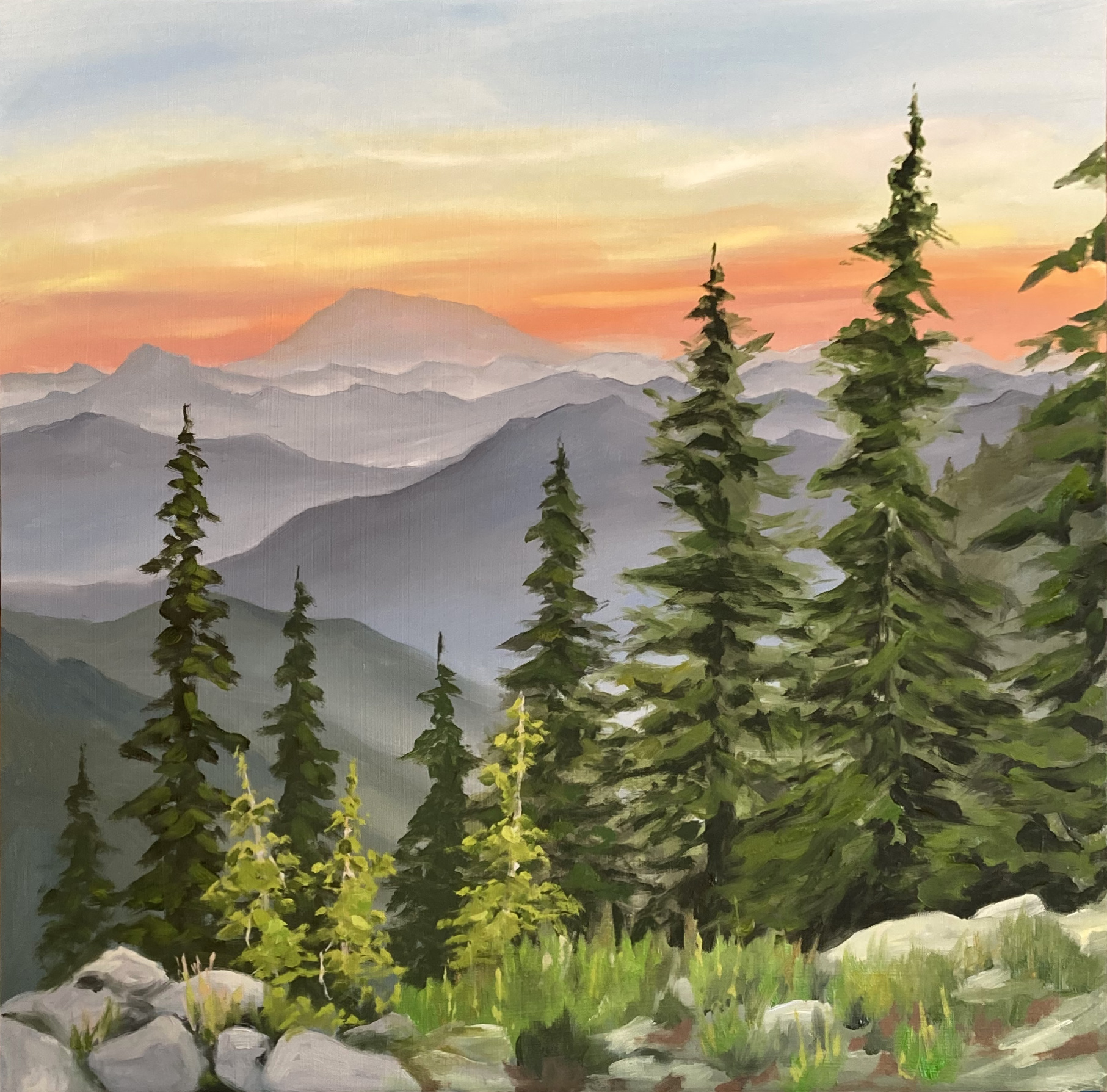 Sunset painting with Mt. St. Helens