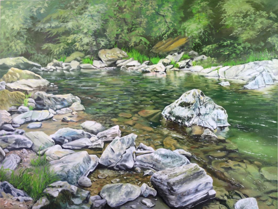 Kalama river oil painting by Tom Wheeler