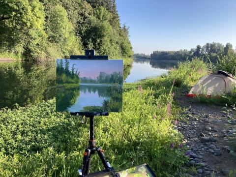 Willamette River Sunrise, Oil painting