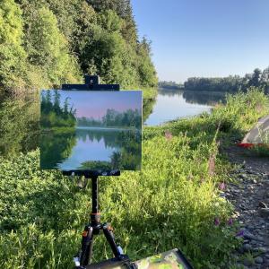 Willamette River Sunrise, Oil painting